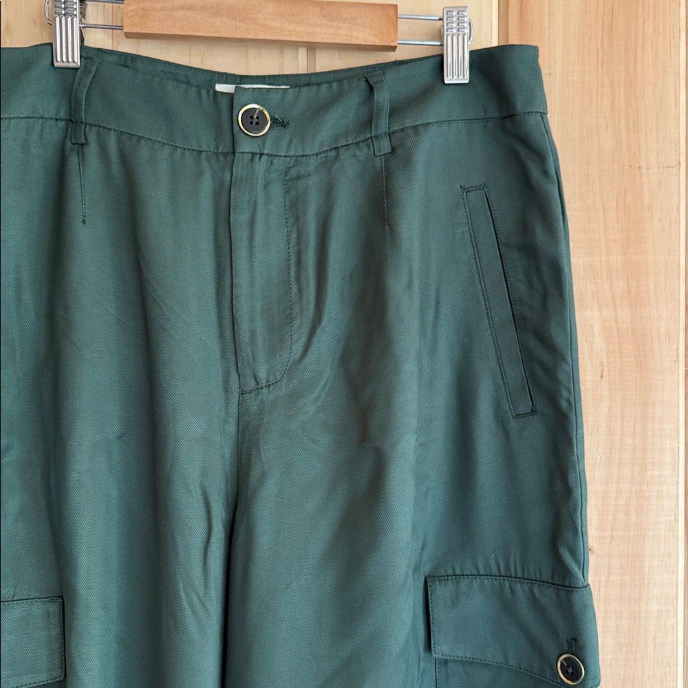 Maeve Anthropologie Shiny Green High-Rise Wide-Leg Pants 16P